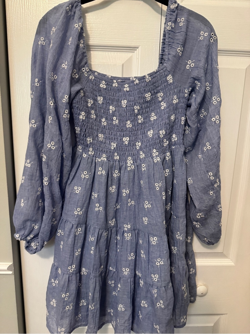 Altar'd State Blue Smocked Embroidered Floral Dress